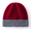 Gorro de Cachemira para Mujer 100% Cachemira Pura Otoño e Invierno Versátil Simple Moda Combinación de Colores Cálido Baotou Protección para los Oídos Gorro de Punto