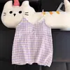 Pijama Sexy Estilo Deseo Puro para Mujer, Conjunto de Shorts con Tirantes a Cuadros de Verano, Ropa de Casa Dulce con Copas, Venta al Por Mayor Transfronteriza