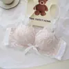Conjunto de Lencería de Encaje de Color Contrastante Estilo Francés Pure Desire Wonderland para Mujeres con Poco Busto, Push-Up, Recogida Lateral del Pecho, Sin Aros, Conjunto de Sujetador Anticaída