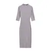 Vestido de Punto de Manga Media Estilo Francés para Mujer, Temperamento, Favorecedor de la Figura, Cintura Ceñida, Ajustado a la Cadera, Adelgazante, Para el Trabajo, Largo de Rodilla, Falda Midi