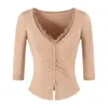 Top de Manga Media Plisado de Encaje con Cuello en V Estilo Suave Deseo Puro Falda de Encaje Ceñida al Cuerpo para Mujer Verano Otoño (Hermana Imperial) Conjunto de Dos Piezas de Temperamento