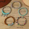 Nuevo juego de pulseras de cuentas turquesas transfronterizas europeas y americanas, juego de pulseras de cordón elástico de moda, cadena hecha a mano de estilo bohemio