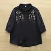 Camisa Feminina de Gaze de Algodão Bordada de Manga Longa, Estilo Novo de Verão, Dupla Camada, Solta e Versátil, Top Casual