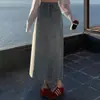 Falda de Mezclilla de Cintura Alta en Línea A para Mujer, Estilo Nuevo Versátil de Moda con Abertura Trasera, Falda Bodycon de Longitud Media Suelta Adelgazante