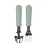 Cuchara Tenedor de Silicona Acero Inoxidable para Bebé Mango Rayado de Silicona Tenedor Cuchara de Acero Inoxidable Tenedor Cuchillo y Tenedor Vajilla de Silicona de Grado Alimenticio