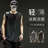 Chaleco sin mangas de seda de hielo de secado rápido para hombre, estilo verano, corte holgado, marca de moda, malla, talla grande, deportes y fitness, camiseta de color liso