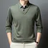 Transmisión en Vivo Moda Casual de Primavera y Otoño para Hombre, Dos Piezas Falsas, Cuello Falso de Dos Piezas, Polar Engrosado, Camiseta Polo Base de Alto Volumen