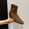Primer encuentro: Botas de 5 cm para aumentar la altura, botines retro con punta cuadrada tallada para mujer, nuevo estilo otoño/invierno, botas adelgazantes y versátiles