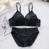 Conjunto de Lingerie Confortável Sem Fio Suporte Macio Respirável Copo de Cristal Costas Bonitas Sexy Conjunto de Sutiã com Bojo Triângulo Copo Fino