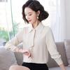 Camisa de manga comprida feminina primavera e outono 2023, design estilo coreano, senso de nicho, laço, estilo estrangeiro, camisa slim fit interna