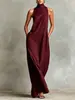 2026 verão europeu e americano transfronteiriço vestido longo de linho gola alta sem mangas solto estilo casual simples vestido feminino longo