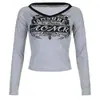 Camiseta Feminina Y2K Estilosa Versátil Personalidade Criativa Estampa de Estrela Estilo Coreano Tendência Nicho Manga Longa Slim Fit