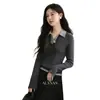 Cárdigan de Punto Gris Neblina con Diseño Falso de Dos Piezas para Mujer, Parte de Abajo Adelgazante de Manga Larga para Otoño, Talla Única, Con Etiqueta