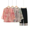 Conjunto para mujeres de mediana edad y mayores, camisa de primavera-verano para abuela, ropa de manga tres cuartos, cárdigan fino para señoras mayores, ropa de verano para madres