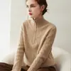100% Cachemir Puro para Mujer Cuello Alto Media Cremallera Trenzado Estilo Old Money Tejido Holgado Casual Perezoso Tejido de Cachemir