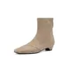 Con abrigo, elegante, para ir al trabajo, color té con leche, superficie de gamuza de oveja, botas adelgazantes 2026, tacón bajo grueso, punta cuadrada pequeña, botines de cuero genuino para mujer