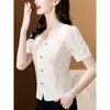 Top Bordado de Manga Corta con Cuello Cuadrado, Blusa Elegante y a la Moda, Camisa de Verano de Alta Gama para Mujer, Camisa de Corte Holgado