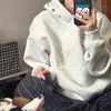 Sudadera con capucha estilo high street americano blanca y gris para hombre y mujer, otoño e invierno, marca de tendencia, diseño de nicho, chaqueta con forro polar