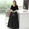 Vestido de Noche Negro Satinado Talla Grande 100 kg Aspecto Adelgazante Elegante para Fiesta Anual, Presentación Musical, Audición Vocal, Presentador y Eventos de Alta Gama
