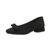 Zapatos de Trabajo Tacón Grueso Punta Redonda Piel Negro Zapatos de Commuter Boca Baja Cómodos Versátiles Lazo Cheongsam Zapatos de Tacón Bajo
