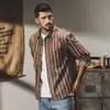 Camisa retro clásica a rayas de estilo americano para hombre, resistente, de manga larga, para primavera y otoño, chaqueta de camisa casual vintage británica, 2026