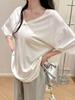 Playera de Modal de Cuello en V y Manga Corta para Mujer Verano Sexy Holgada Casual Versátil Estilo Lazy Color Puro Top Chic de Alta Gama