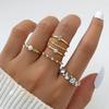 Conjunto de 6 Peças Simples e Fashion High-end Light Luxury Metal Microincrustado Zircônia Brilhante Anel Ajustável Aberto para Mulheres