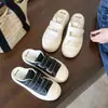 Zapatos Casuales Deportivos de Piel Genuina sin Cordones con Velcro, Punta Redonda, Suela Gruesa, Tenis Blancos, Medias Zapatillas Cerradas para Mujer, Verano