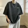 Camiseta de Manga Corta para Hombre 2026 Verano Marca de Moda Holgada de Cinco Puntos Manga Media Juventud Tejido Waffle Jacquard Top de Media Manga