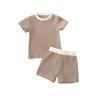 2025 Nuevo Estilo de Verano Infantil y para Niños Pequeños Unisex para Niño y Niña Bebé Rayado Sencillo Transpirable Cuello Redondo Manga Corta Traje de Shorts