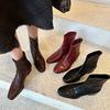 Botas Curtas de Alta Qualidade para Outono, Estilo Popular, Couro de Flor Integral por Dentro e por Fora, Versátil, Zíper Traseiro, Sola Reta, Botas de Cano Ajustado, Botas de Moda Feminina