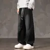 Nova coleção de primavera e outono: calças jeans masculinas plus size, de perna curva, compridas, com design retro americano, casual, de corte largo, versátil e de perna reta