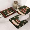Regalo de Navidad Juego de Tres Piezas para Piso de Baño Alfombrilla para Inodoro en Forma de U Alfombrilla Antideslizante para Pies de Baño Franela Absorbente