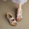 Versión de Piel de Vaca~Zapatos Birkenstock de Cuero con Hebilla y Suela Gruesa, Sandalias Casuales de Punta Abierta para Uso al Aire Libre, Zapatos Romanos Retro Slip-On para Playa