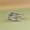 Ciervo Dorado Rey Plata S925 Personalidad Vintage Pluma Cruz Dorada Anillo Abierto Tendencia Nicho Anillo de Dedo Joyería