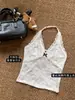 Blanco Puro Estilo Sexy Cuello Halter Puntada de Encaje Lazo Camisola para Mujer Principios de Otoño Para Superponer Versátil Ajustado Nuevo