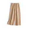 Calça de Linho Feminina Casual Cropped Artística Respirável Fresca Cintura Elástica Simples com Cordão Estilo Japonês para o Dia a Dia Perna Larga