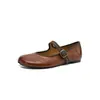 Zapatos retro de punta dividida para mujer, zapatos de suela fina de un solo color, nuevo modelo de otoño, cuero genuino por dentro y por fuera, zapatos Mary Jane planos con hebilla