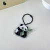 Chaveiro de acrílico panda com corrente de contas, suporte de animação de camada dupla, pingente de desenho animado diy, chaveiro periférico