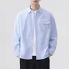 Camisa listrada, masculina, manga longa, novo estilo primavera/outono 2026, com colarinho, estilo americano, design simples, modelagem solta, adequada para adolescentes