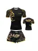 Conjunto de boxeo de dos piezas, traje de entrenamiento de combate para Muay Thai y Sanda, shorts de manga corta de secado rápido con estampado de logo, atuendo deportivo
