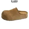 Zapatos Estilo Birkenstock de Cuero Genuino Suela Gruesa Aumentan Altura 5cm Sin Talón Slip-on Zapatos para Persona Perezosa Mocasines Casuales Zapatos Cerrados para Mujer
