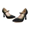 Tamanho 34-46 Salto Grosso Aliexpress Moda Feminina Sapatos Cruzamento de Fronteira Borracha Solado Macio Bloqueio de Cor Fivela Salto Alto
