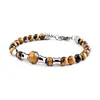 Pulseira Cruzada Europeia e Americana de Pedra Olho de Tigre e Ágata Preta para Homens e Mulheres, Estilo Casal, Fecho Ajustável de Aço Inoxidável, Joia de Cristal Natural