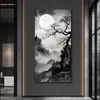 Nueva Pintura Decorativa de Paisaje con Tinta Estilo Chino con un Toque de Lujo para la Sala de Estar, Arte Blanco y Negro para la Decoración de la Pared del Pasillo de Entrada