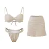 Nuevo Traje de Baño Rayado Estilo Ins Europeo y Americano 2026 para Mujer, Conjunto de Tres Piezas, Falda Sexy Hottie que Cubre la Cadera, Vacaciones Playa Aguas Termales