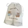 Bolsa para guardar sapatos com estampa de urso, saquinho com cordão espessado, organizador à prova de poeira para bagagem de viagem, pequena bolsa branca para sapatos
