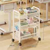 Estante de armazenamento pequena com rodinhas, multicamadas com rodas, estante móvel para ao lado da mesa, estante de armazenamento de livros para salas de aula de estudantes, estante de chão