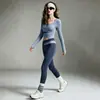 Conjunto de Yoga de Cintura Alta Levanta Glúteos para Mujer, Manga Larga con Almohadillas en el Pecho, Pantalones Largos de Bloque de Color, Secado Rápido, Transpirable, Ropa Deportiva para Pilates y Fitness