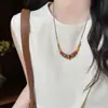 Collar con Colgante Largo de Madera Estilo Bosque Retro para Mujer Cadena de Suéter de Nicho de Gama Alta Accesorios Decorativos Estilo Étnico Zen